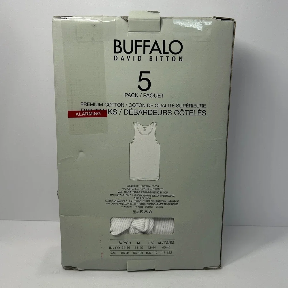Buffalo David Bitton Mens 5 Pack Rib Tanks White Premium Cotton Shirt Small New